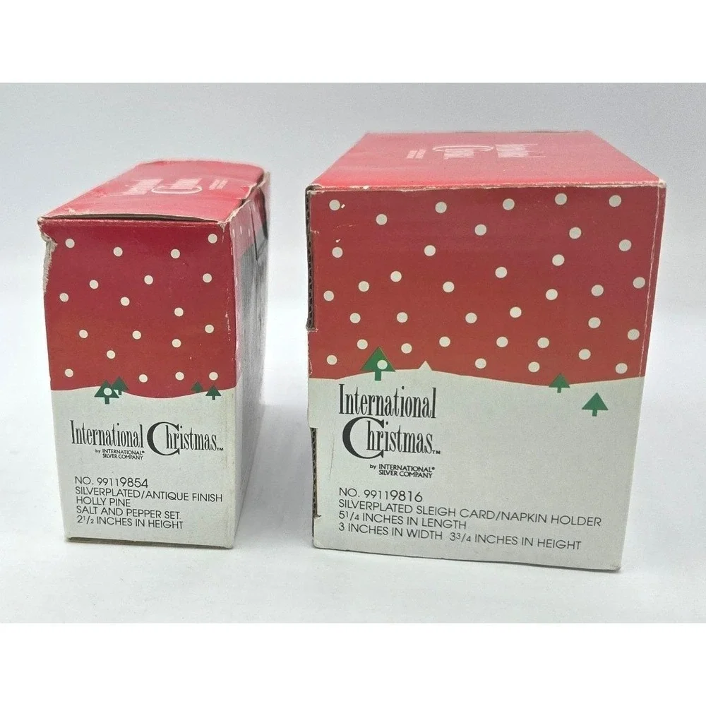 International Silver Co. Christmas Sleigh Napkin Holder & Holly Shakers